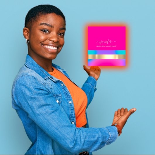 Professioneel artistiek holografisch blauw roze vierkante visitekaartje