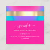 Professioneel artistiek holografisch blauw roze vierkante visitekaartje (Achterkant)