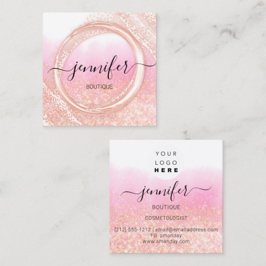 Professioneel artistiek Roos Ombre Gold Logo Vierkante Visitekaartje (Voorkant / Achterkant)