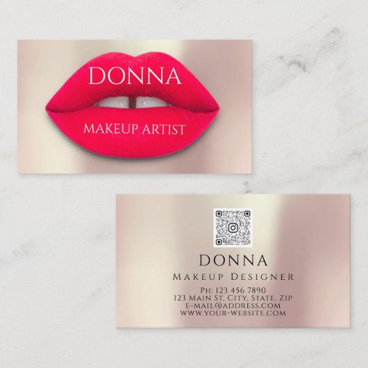 Professioneel artistiek Roos Rood Lips QR-code Visitekaartje (Voorkant / Achterkant)
