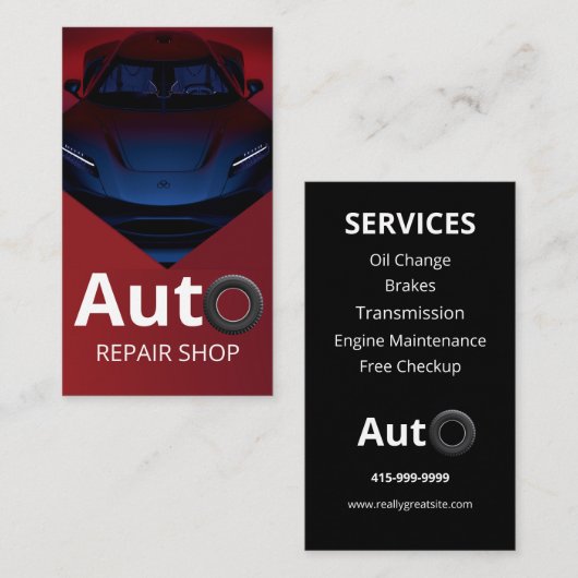 Professioneel Auto Reparatie Shop Visitekaartje (Voorkant / Achterkant)