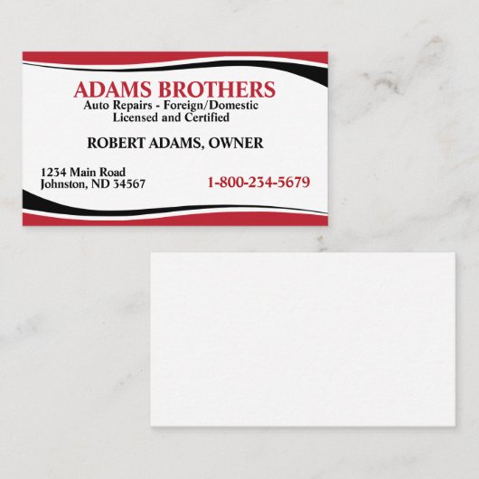 Professioneel Auto Reparatie Visitekaartje (Voorkant / Achterkant)