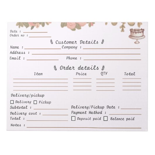 Professioneel Bakkerij Cupcake Bestelformulier   Notitieblok (Voorkant)