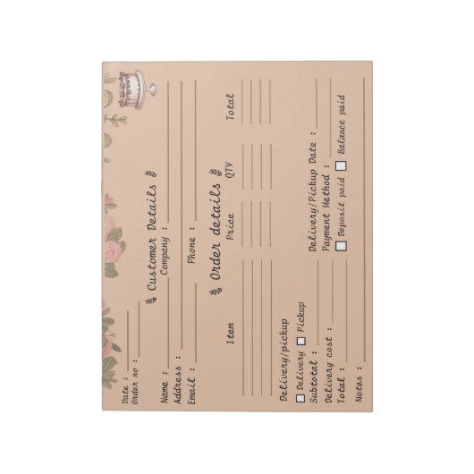 Professioneel bakkerij cupcake bestelformulier notitieblok (Linkerzijde)