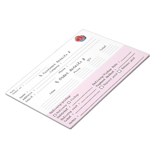 Professioneel Bakkerij Cupcake Bestelformulier Notitieblok (Schuin)