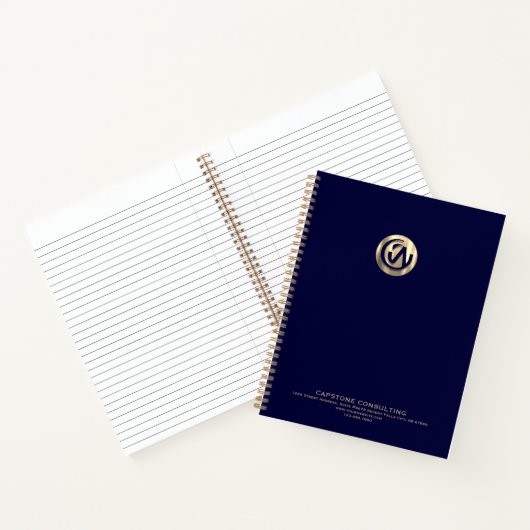 Professioneel Bedrijf Logo Marine Blauw en Goud Notitieboek (Binnen)