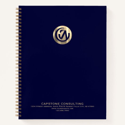Professioneel Bedrijf Logo Marine Blauw en Goud Notitieboek (Voorkant)