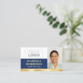 Professioneel bedrijf Logo QR Navy Gold Visitekaartje (Staand voorkant)