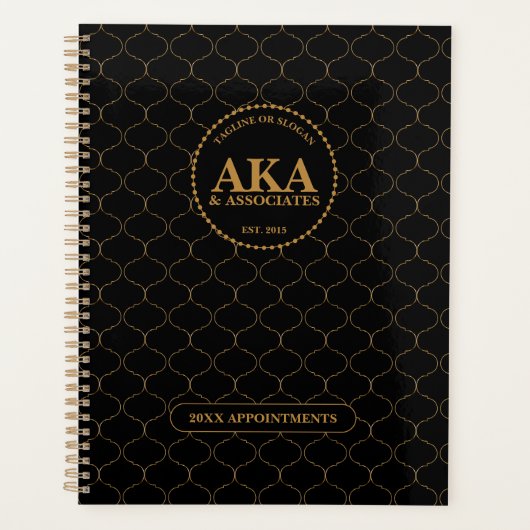 Professioneel Bedrijfs Monogram Zwart Goud Trellis Planner (Voorkant)