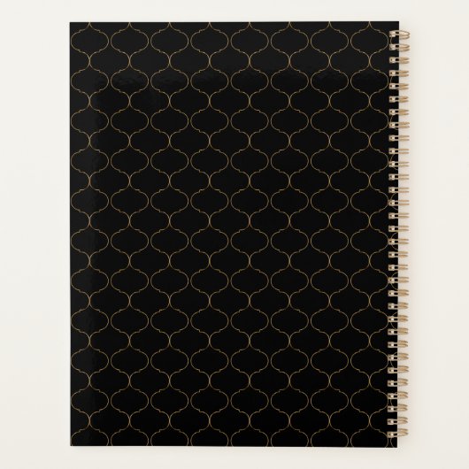 Professioneel Bedrijfs Monogram Zwart Goud Trellis Planner (Achterkant)