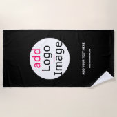 Professioneel  bedrijfsmerk zwart strandlaken (Voorkant)