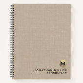 Professioneel Beige Linnen Gouden Monogram Notitieboek (Voorkant)