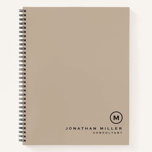 Professioneel beige zwart monogram notitieboek (Voorkant)