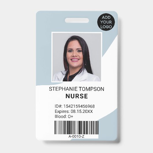 Professioneel bewerkbare blauwe verpleegster foto  badge (Voorzijde)