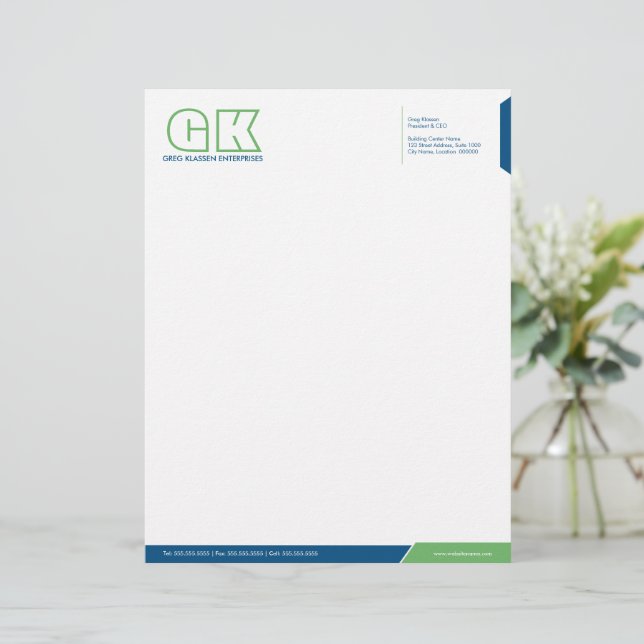 Professioneel blauw en groen briefhoofd (Staand voorkant)