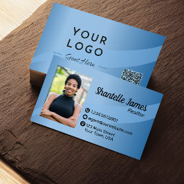 Professioneel Blauw Foto QR Code Modern Visitekaartje