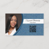 Professioneel blauw Glitter Custom Photo QR Code Visitekaartje (Voorkant)