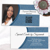 Professioneel blauw Glitter Custom Photo QR Code Visitekaartje