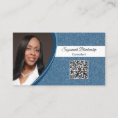 Professioneel blauw Glitter Custom Photo QR Code Visitekaartje (Voorkant)