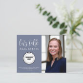 Professioneel Blauw Info Foto Real Estate Briefkaart (Staand voorkant)