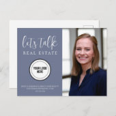 Professioneel Blauw Info Foto Real Estate Briefkaart (Voorkant / Achterkant)