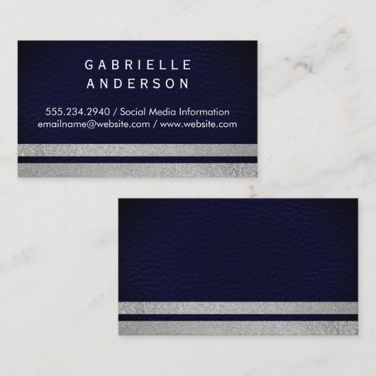 Professioneel blauw leder/glitterstrips visitekaartje (Voorkant / Achterkant)