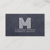 Professioneel Blauw Leer Monogram Visitekaartje (Voorkant)