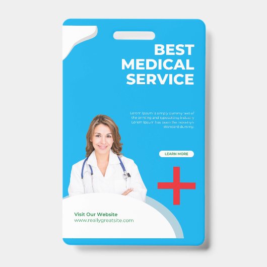 Professioneel Blauw Medische Dienst ID Badge - Gem (Voorzijde)