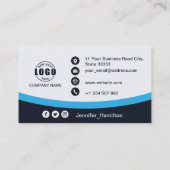 Professioneel blauw voeg uw Logo QR Code toe Foto Visitekaartje (Achterkant)