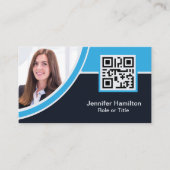 Professioneel blauw voeg uw Logo QR Code toe Foto Visitekaartje (Voorkant)
