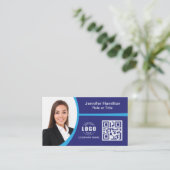 Professioneel blauw voeg uw Logo QR Code toe Foto Visitekaartje (Staand voorkant)