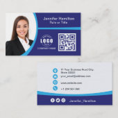 Professioneel blauw voeg uw Logo QR Code toe Foto Visitekaartje (Voorkant / Achterkant)