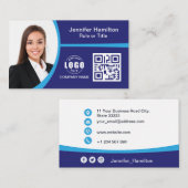 Professioneel blauw voeg uw Logo QR Code toe Foto Visitekaartje (Voorkant / Achterkant)
