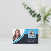 Professioneel blauw voeg uw Logo QR Code toe Foto Visitekaartje (Staand voorkant)