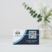 Professioneel blauw voeg uw Logo QR-code toe Visitekaartje (Staand voorkant)