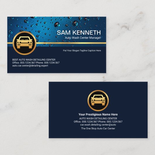 Professioneel blauw water, gouden auto visitekaartje (Voorkant / Achterkant)