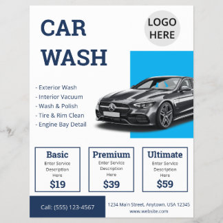 Professioneel Blauwe Autowasdienst Marketing Flyer