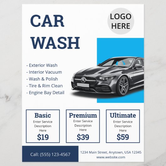 Professioneel Blauwe Autowasdienst Marketing Flyer (Voorkant)