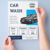 Professioneel Blauwe Autowasdienst Marketing Flyer (Hand)