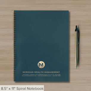 Professioneel Blauwgroen en Goud Bedrijfs Monogram Notitieboek