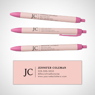 Professioneel Blush Roze Monogram Minimale Logo Zwarte Inkt Pen