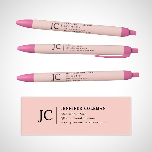 Professioneel Blush Roze Monogram Minimale Logo Zwarte Inkt Pen