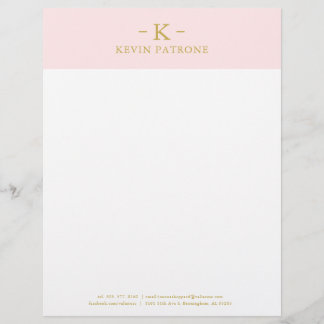 Professioneel Bord Roze | Gouden minimalistische t Briefhoofd