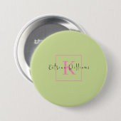 Professioneel Branding Logo Lime Groen Roze Monogr Ronde Button 7,6 Cm (Voorkant /achterkant)