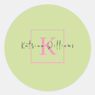Professioneel Branding Logo Lime Groen Roze Monogr Ronde Sticker