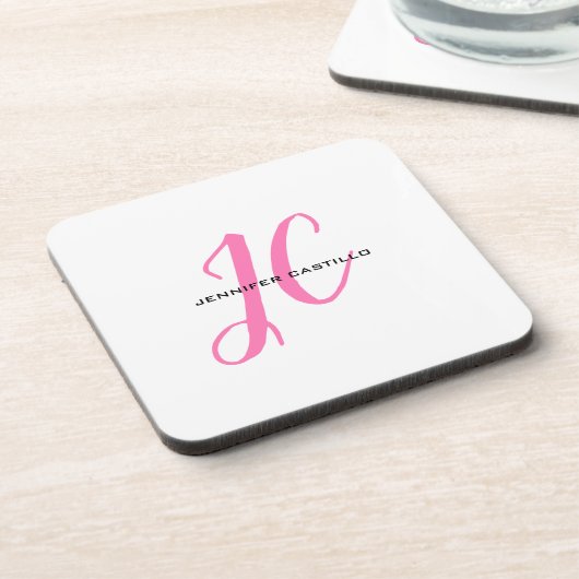 Professioneel Calligrafie Script Monogram Girly Bier Onderzetter (Linkerzijde)