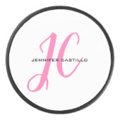 Professioneel Calligrafie Script Monogram Girly Hockey Puck (Voorkant)