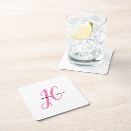 Professioneel Calligrafie Script Monogram Girly Kartonnen Onderzetters (Insitu)