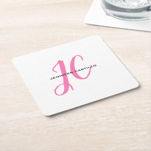 Professioneel Calligrafie Script Monogram Girly Kartonnen Onderzetters (Schuin)