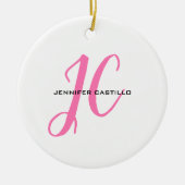 Professioneel Calligrafie Script Monogram Girly Keramisch Ornament (Voorkant)